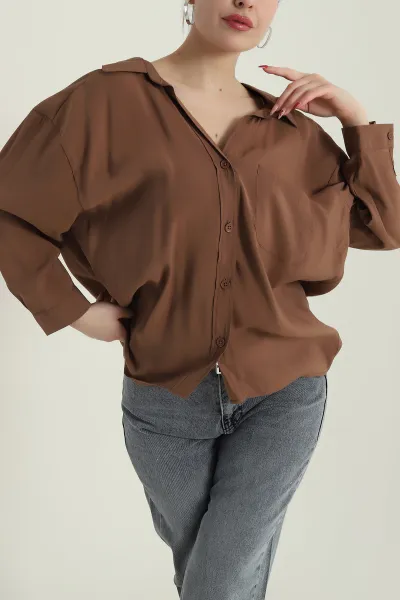 Kahverengi Oversize Modal Kadın Gömlek 427914
