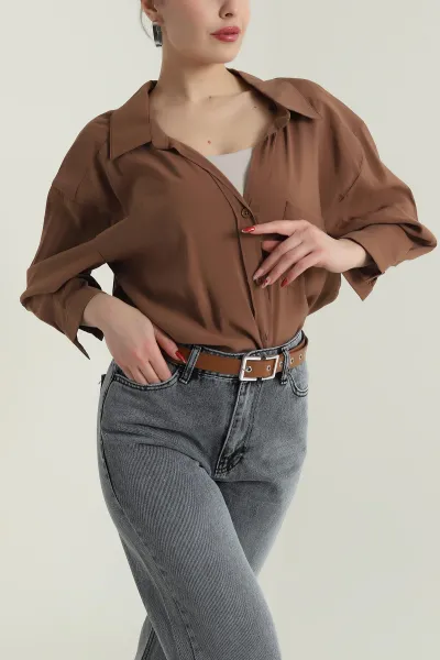 Kahverengi Oversize Modal Kadın Gömlek 427914