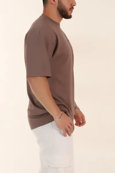 Kahverengi Oversize Oysho Kumaş Kabartma Yazılı Erkek Tişört 365100