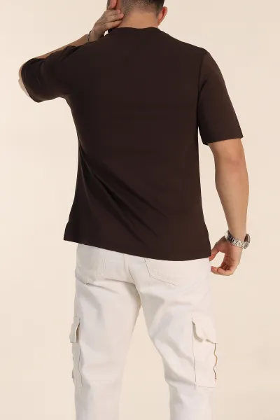 Kahverengi Oversize Oysho Kumaş Yırtmaç Detaylı Basic Erkek Tişört 348125
