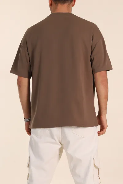 Kahverengi Oversize Parçalı Basic Erkek Tişört 351989
