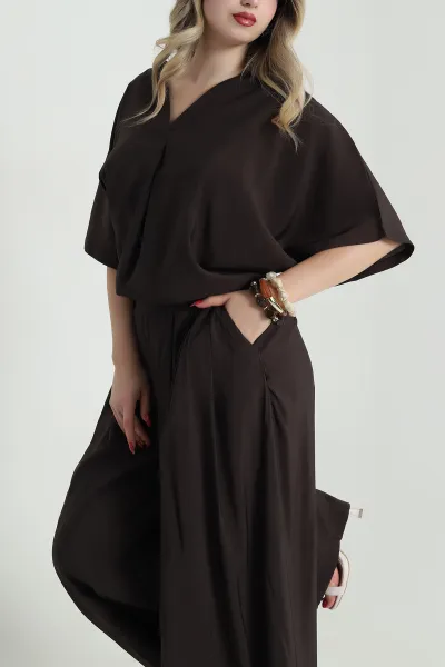 Kahverengi Oversize Tencel Kadın İkili Takım 482164