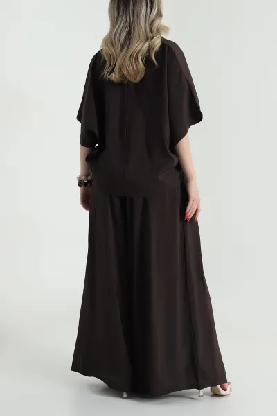 Kahverengi Oversize Tencel Kadın İkili Takım 482164