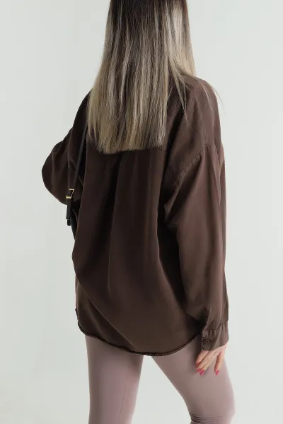 Kahverengi Oversize Tensel Kadın Gömlek 492648