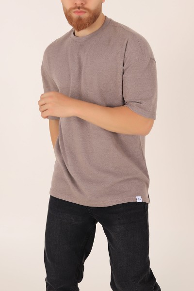 Kahverengi Oversize Triko Erkek Tişört 163417