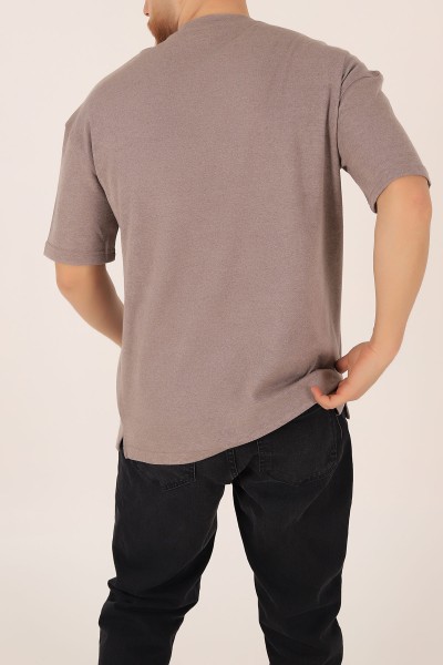 Kahverengi Oversize Triko Erkek Tişört 163417