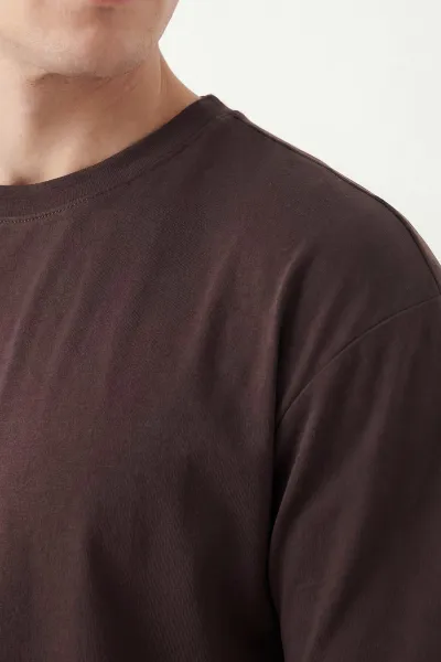 Kahverengi Oversize Oysho Kumaş Bisiklet Yaka Erkek Tişört 453872