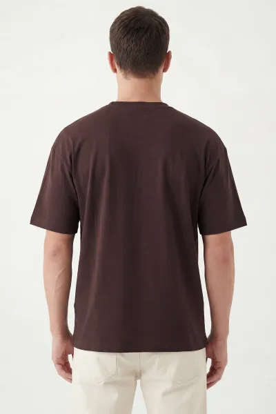 Kahverengi Oversize Oysho Kumaş Bisiklet Yaka Erkek Tişört 453872