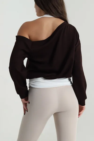 Kahverengi Oysho Garnili Baskılı Kadın Sweat 498843