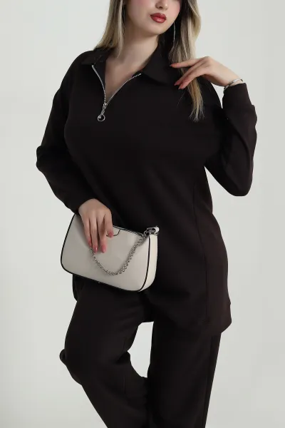 Kahverengi Oysho Kadın Tunik Pantolon İkili Takım 486412