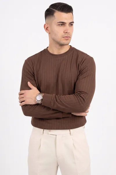 Kahverengi Oysho Kumaş Çizgili Erkek Sweatshirt 482840