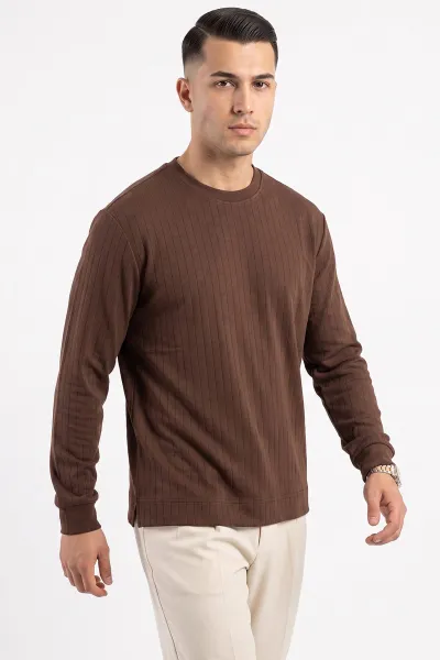 Kahverengi Oysho Kumaş Çizgili Erkek Sweatshirt 482840
