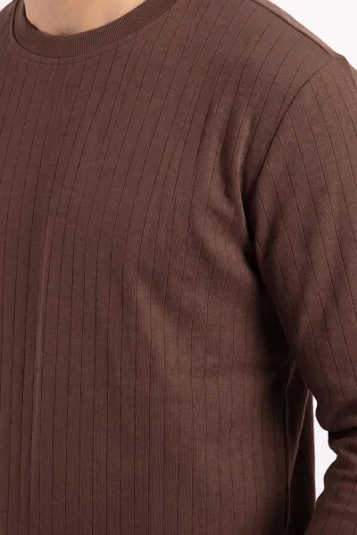 Kahverengi Oysho Kumaş Çizgili Erkek Sweatshirt 482840