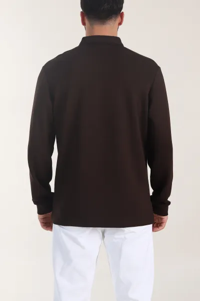 Kahverengi Oysho Kumaş Düğmeli Polo Yaka Erkek Sweatshirt 406024