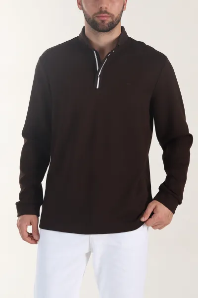 kahverengi-oysho-kumas-dugmeli-polo-yaka-erkek-sweatshirt-406024