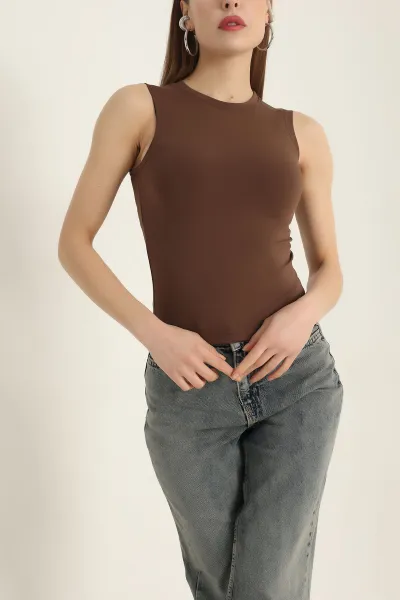 Kahverengi Oysho Kumaş Kolsuz Bluz 337425