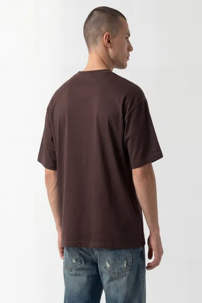 Kahverengi Oysho Kumaş Oversize Bisiklet Yaka Erkek Tişört 438915