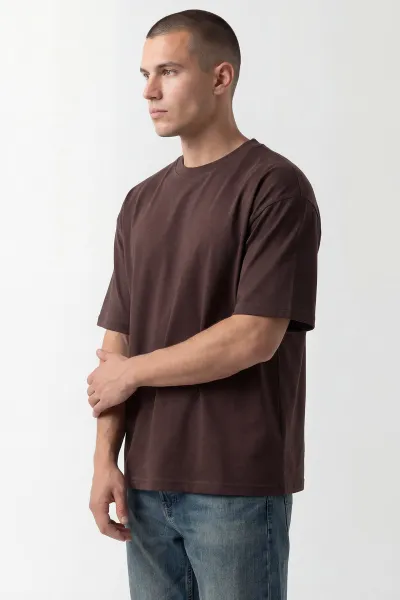 Kahverengi Oysho Kumaş Oversize Bisiklet Yaka Erkek Tişört 438915