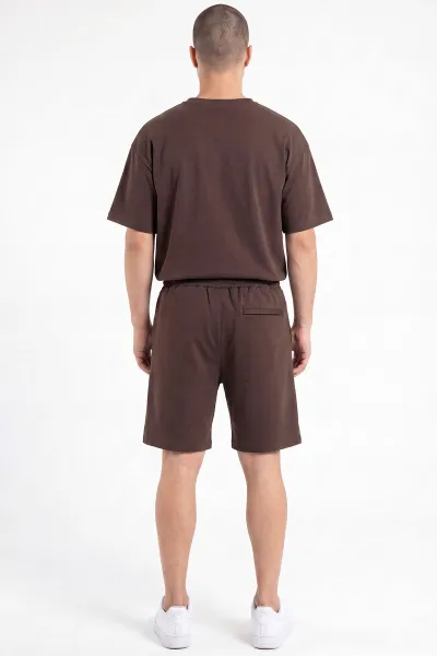 Kahverengi Oysho Kumaş Oversize Erkek Şortlu Takım 467617
