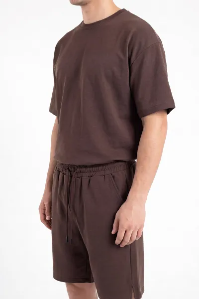 Kahverengi Oysho Kumaş Oversize Erkek Şortlu Takım 467617