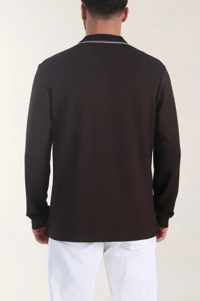 Kahverengi Oysho Kumaş Polo Yaka Çıt Çıtlı Erkek Sweatshirt 406050