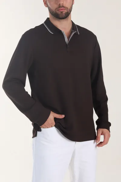 kahverengi-oysho-kumas-polo-yaka-cit-citli-erkek-sweatshirt-406050
