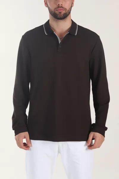 Kahverengi Oysho Kumaş Polo Yaka Çıt Çıtlı Erkek Sweatshirt 406050