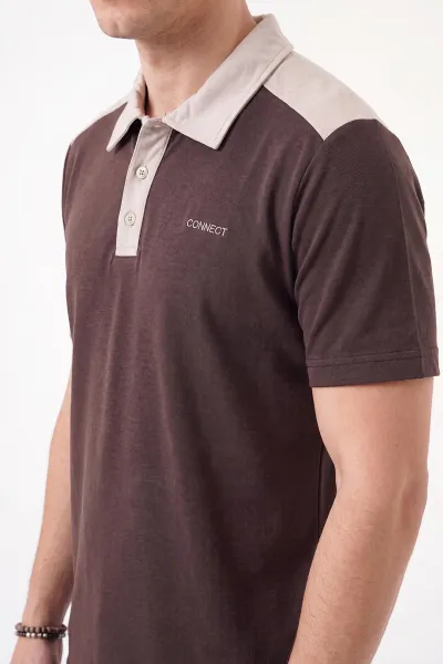 Kahverengi Oysho Kumaş Polo Yaka Düğme Detaylı Erkek Tişört 471697