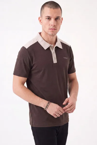 Kahverengi Oysho Kumaş Polo Yaka Düğme Detaylı Erkek Tişört 471697