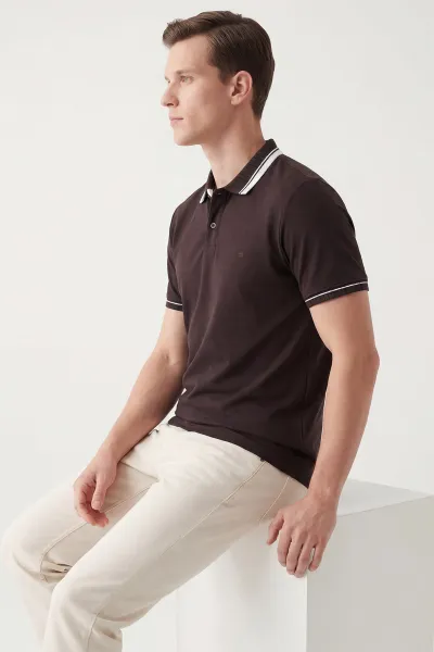 Kahverengi Oysho Kumaş Polo Yaka Erkek Tişört 447829