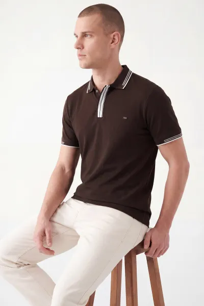 Kahverengi Oysho Kumaş Polo Yaka Erkek Tişört 462540