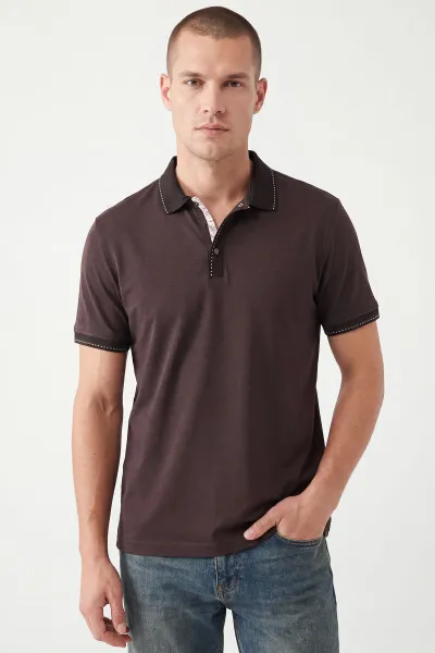 Kahverengi Oysho Kumaş Polo Yaka Erkek Tişört 467583