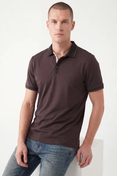 Kahverengi Oysho Kumaş Polo Yaka Erkek Tişört 467583