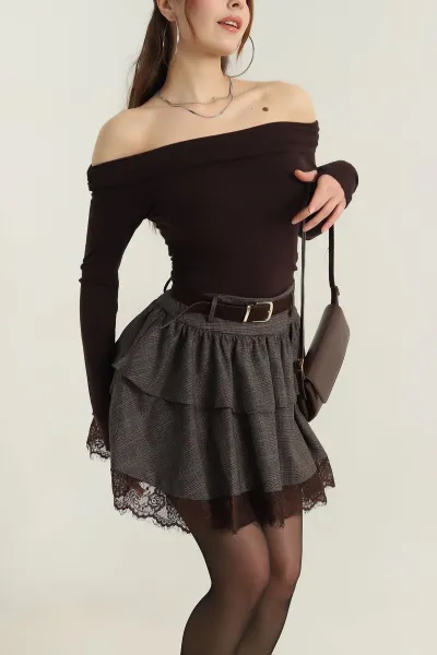 Kahverengi Oysho Madonna Yaka Kadın Bluz 417152