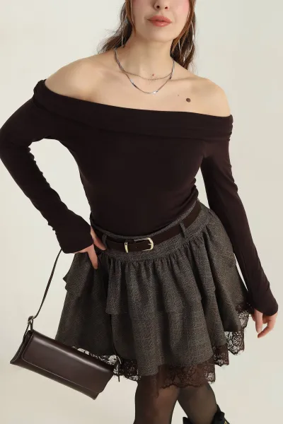 Kahverengi Oysho Madonna Yaka Kadın Bluz 417152