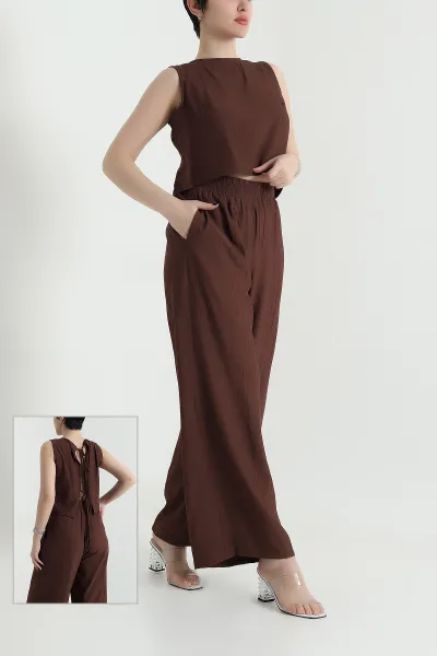 Kahverengi Pantolon Bluz Kadın Çilek İkili Takım 454780