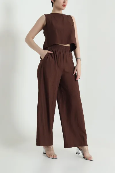 Kahverengi Pantolon Bluz Kadın Çilek İkili Takım 454780