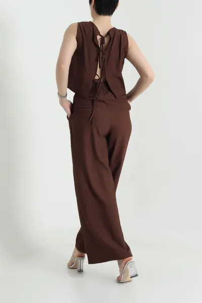Kahverengi Pantolon Bluz Kadın Çilek İkili Takım 454780