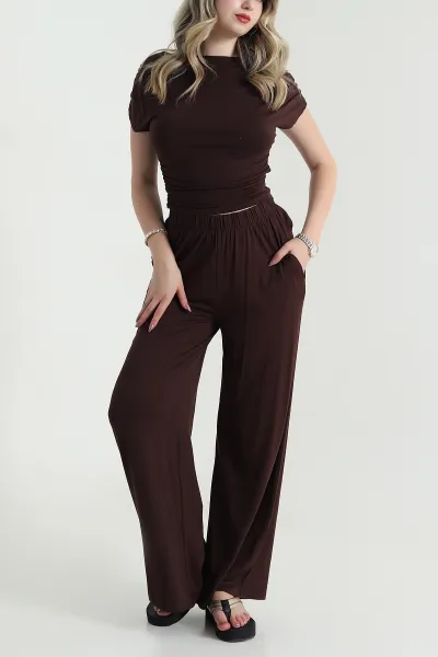 Kahverengi Pantolon Bluz Kadın İkili Takım 478562