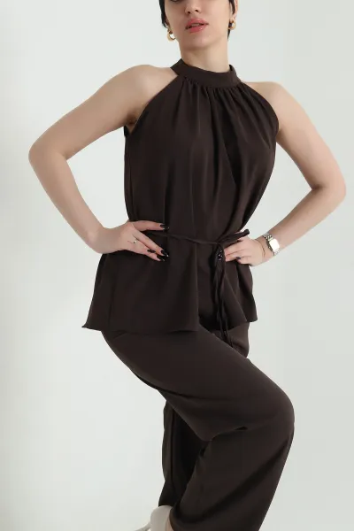 Kahverengi Pantolon Bluz Kadın Linda İkili Takım 452910