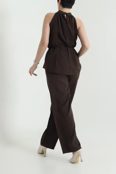 Kahverengi Pantolon Bluz Kadın Linda İkili Takım 452910