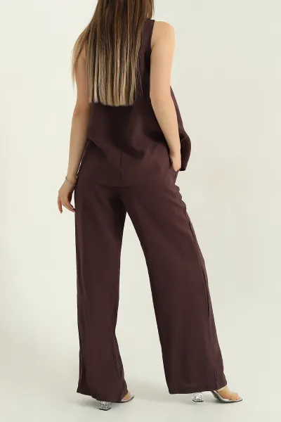 Kahverengi Pantolon Bluz Modal Kadın İkili Takım 367586