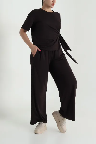 Kahverengi Pantolon Bluz Modal Kadın İkili Takım 475665