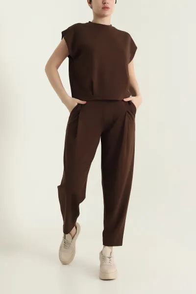 Kahverengi Pantolon Bluz Oysho Kadın İkili Takım 433521
