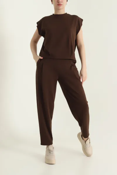 Kahverengi Pantolon Bluz Oysho Kadın İkili Takım 433521
