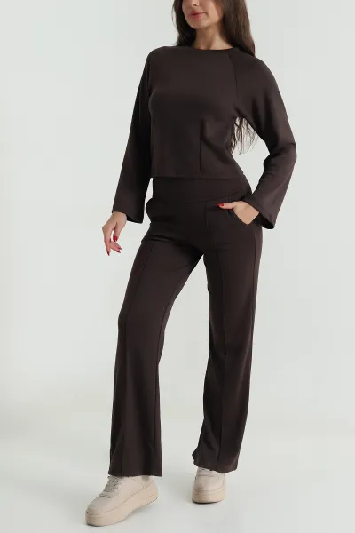 Kahverengi Pantolon Bluz Oysho Kadın İkili Takım 489862