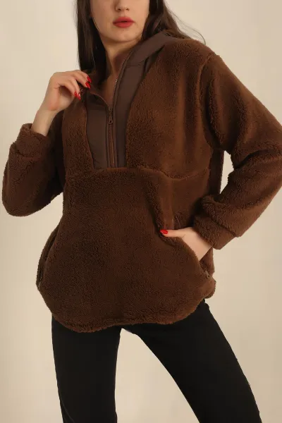 Kahverengi Paraşüt Kumaş Detay Yumoş Sweat 232945