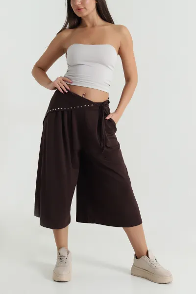 Kahverengi Peçeli Oversize Bel Lastikli Oysho Kadın Kapri 474622