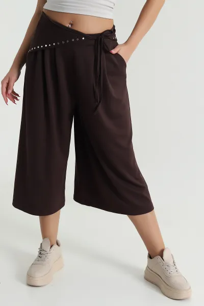 Kahverengi Peçeli Oversize Bel Lastikli Oysho Kadın Kapri 474622