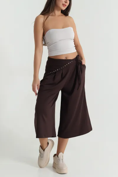 Kahverengi Peçeli Oversize Bel Lastikli Oysho Kadın Kapri 474622